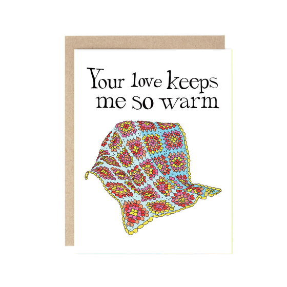 Our Love Keeps Me Warm Crochet Valentines' Day Card