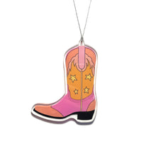  Pink and Orange Cowgirl Boot Acrylic Christmas Ornament