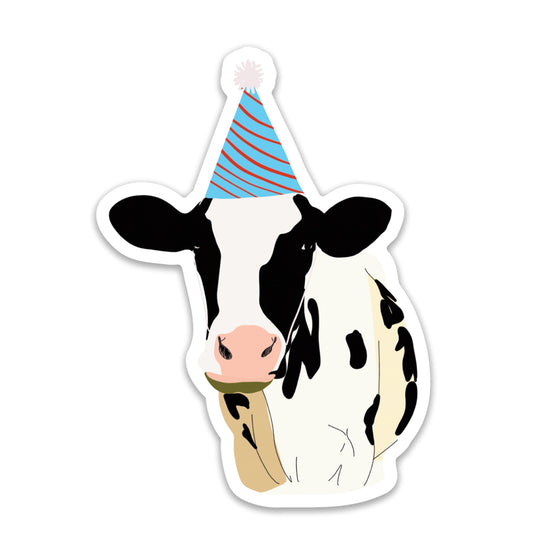 Cow in party hat sticker