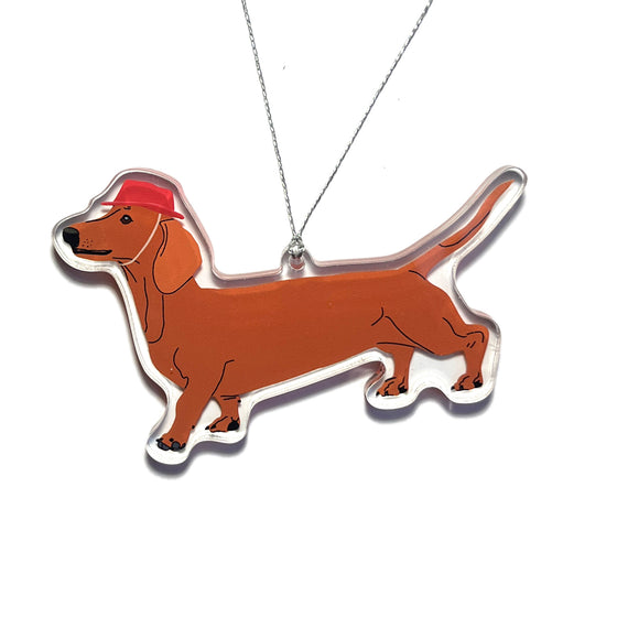 Weiner Dog Wearing a Hat Christmas Ornament