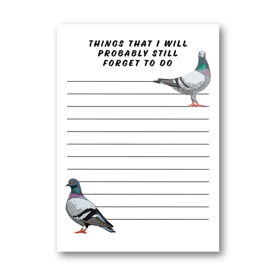 Forgetful Pigeon Illustration Silly Joke Notepad