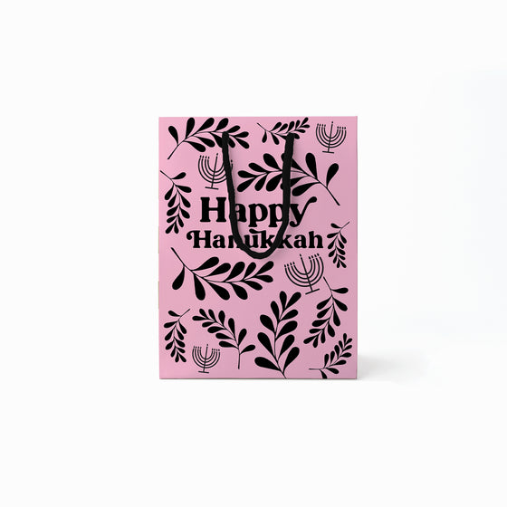 Hanukkah Gift Bag Pink and Black Menorah