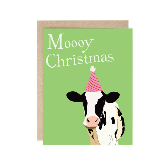 Moooy Christmas Pun Cow Christmas Card