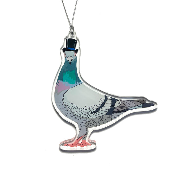Pigeon in a Top Hat Christmas Ornament