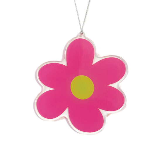 Retro pink and green flower Christmas Ornament