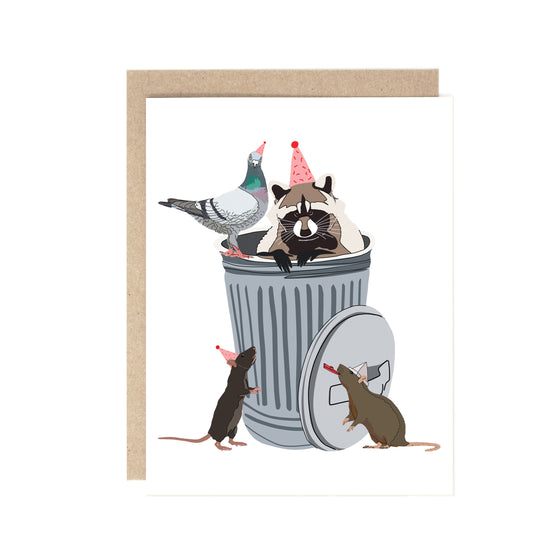 Trash Party Raccoon, Rat, Pigeon Birthday Card